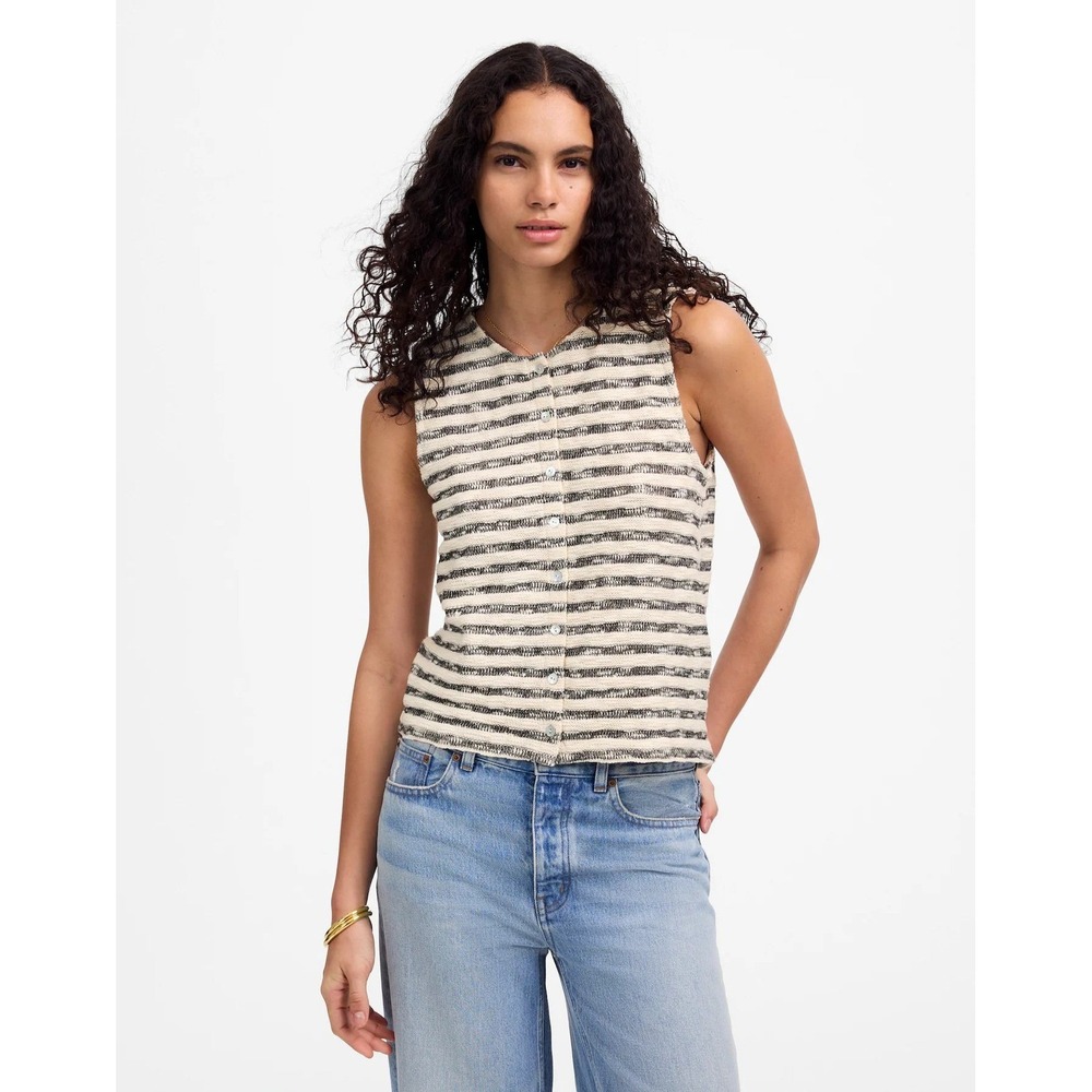 Madewell Crewneck Sweater Vest in Stripe Medium‎ Natural NWT